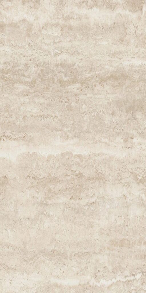 Close view of a cream travertine surface showing cloudy banding and the small voids the stone forms with