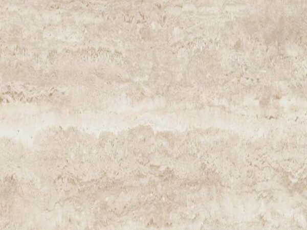 Close view of a cream travertine surface showing cloudy banding and the small voids the stone forms with