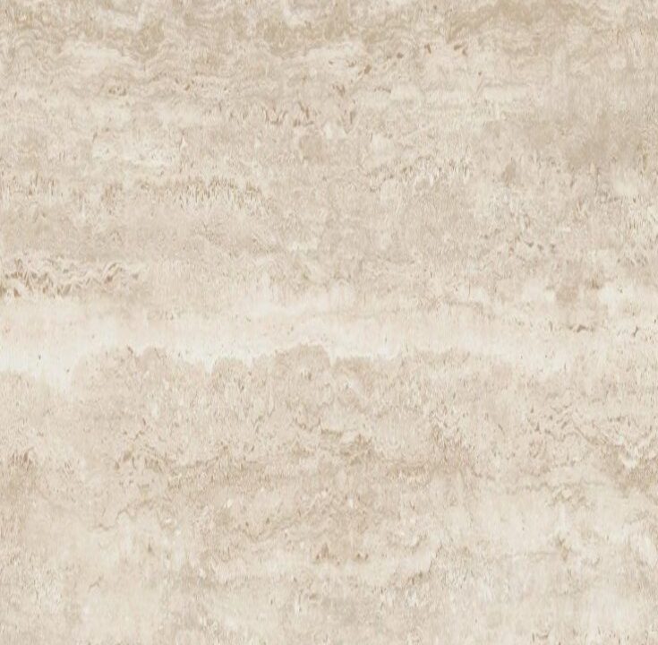 Close view of a cream travertine surface showing cloudy banding and the small voids the stone forms with